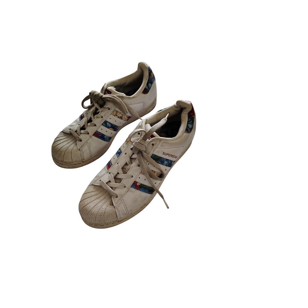 Adidas Superstar Floral White Leather Low Top Sneakers BB0532 Womens 6.5